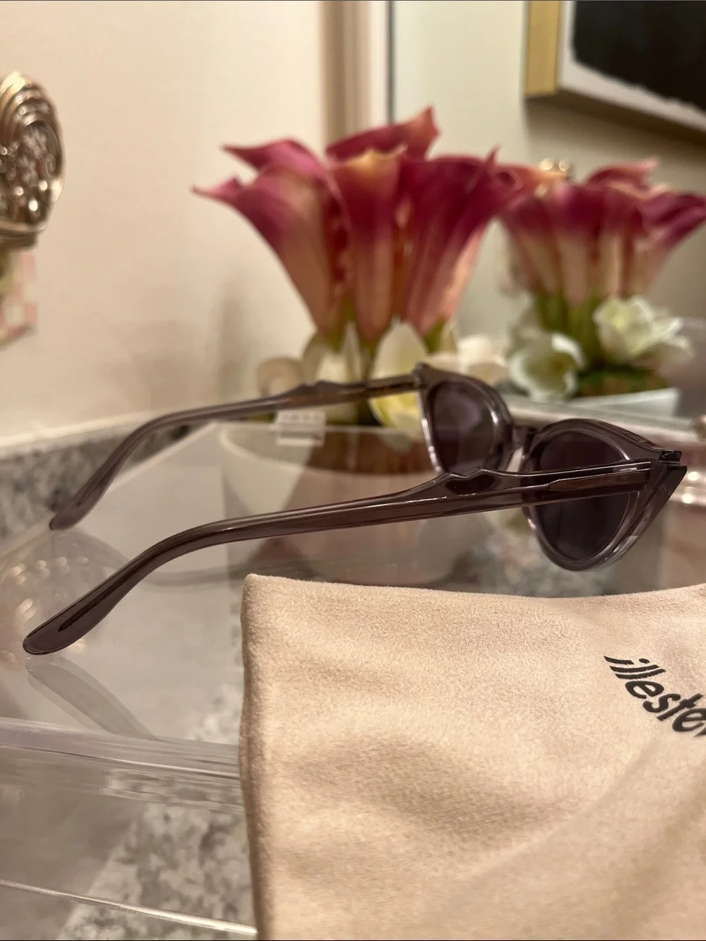 Illesteva Cat Eye Sunglasses in Brown-Gray Frame with Dark Lenses